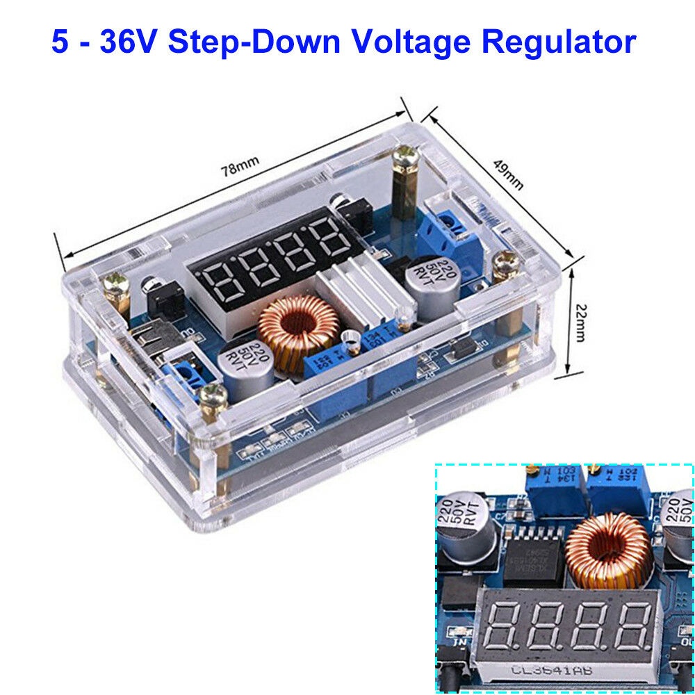 DC Step Down 5-36V/5A Voltage Controller Converter Stabilizer with Shell Blue With outer casing