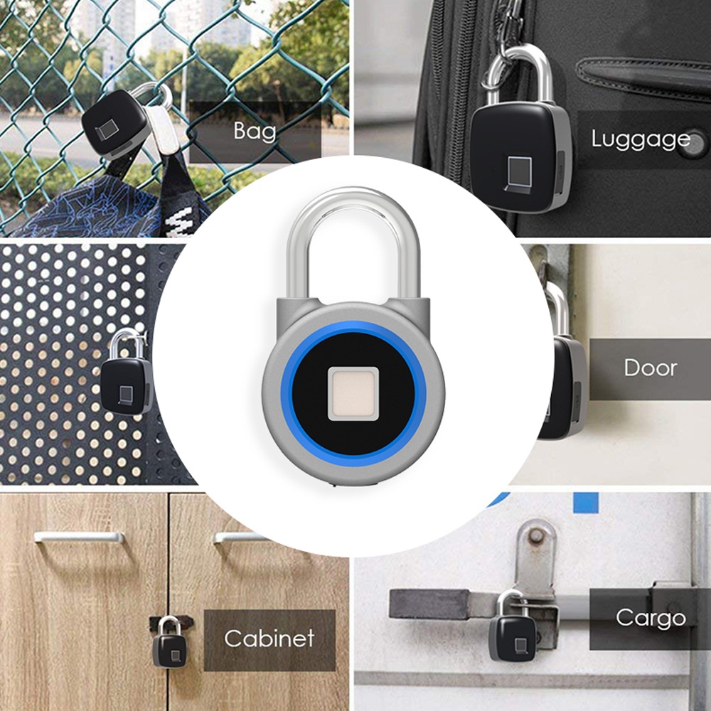 Smart Fingerprint Lock Waterproof Bluetooth Phone APP Keyless Anti-theft Padlock Suitcase Door for Home Silver grey - Image 4