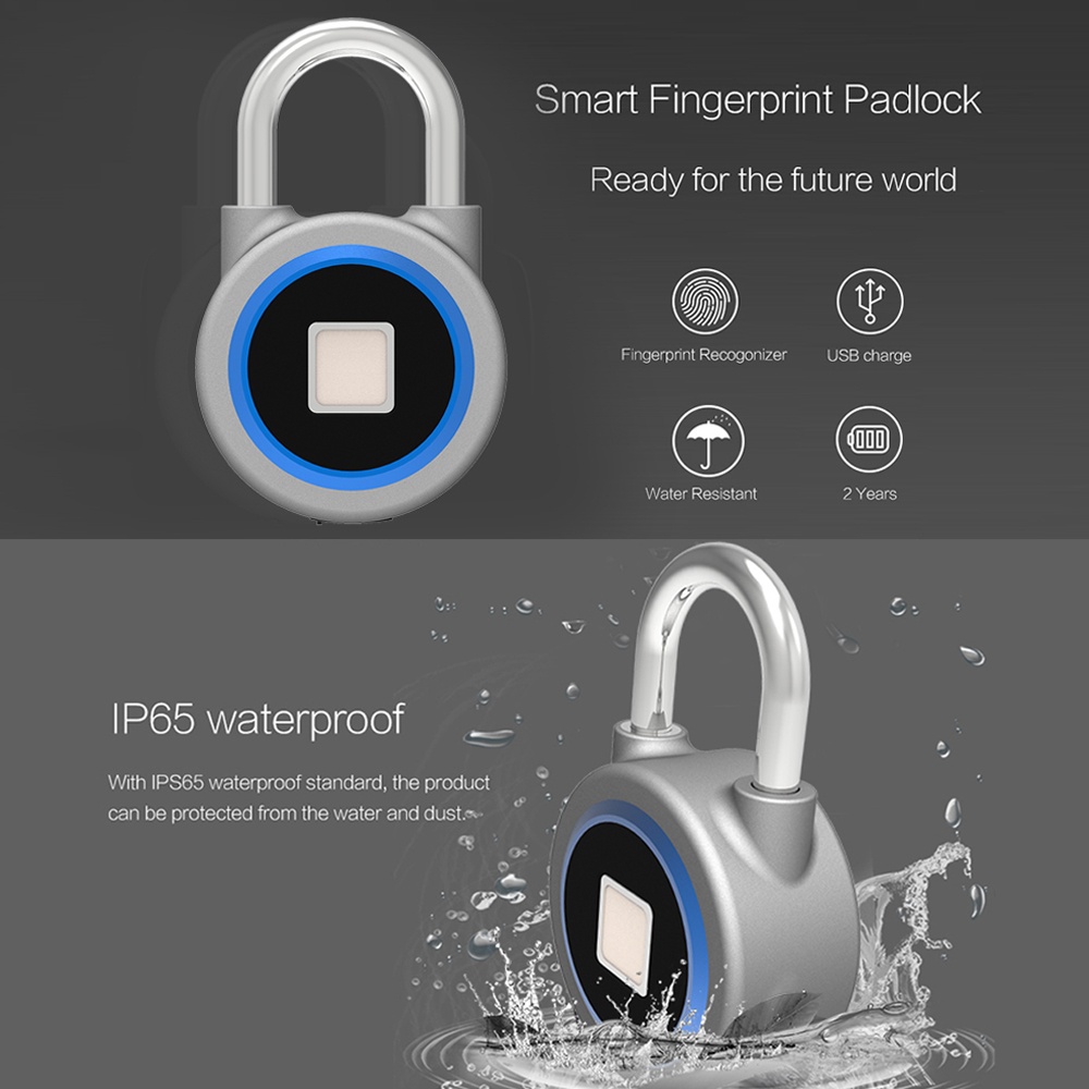 Smart Fingerprint Lock Waterproof Bluetooth Phone APP Keyless Anti-theft Padlock Suitcase Door for Home Silver grey - Image 2