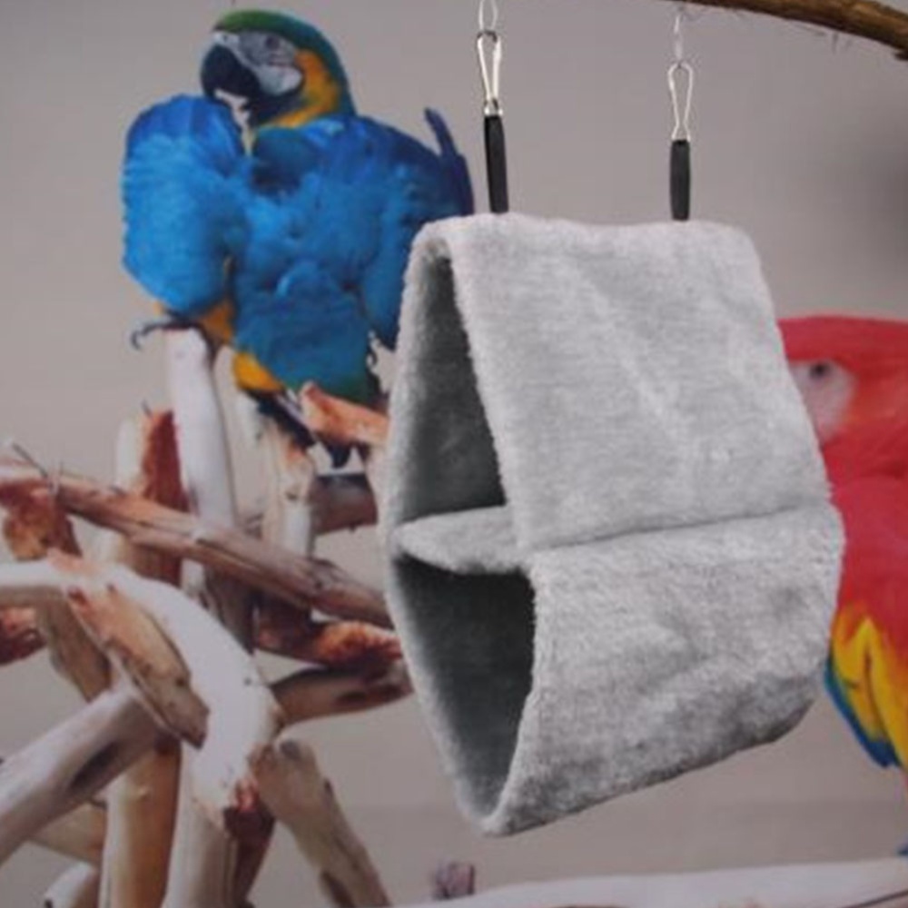Double Layer Plush Nest Parrot Bird Hammock with Hanging Hook for Pet gray_25*15*33