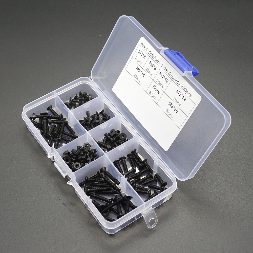 200PCS M3 * 6/8/10/12/16/20 Hexagon Socket Head Cap Screw Nut Set Countersunk black - Image 3