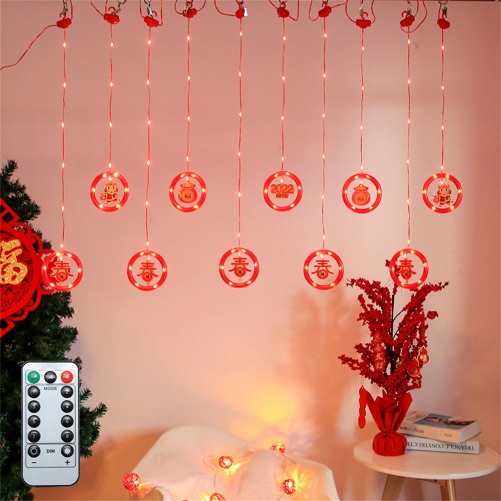 2022 Chinese New Year Lamp String Wishing Ring Fu Character Lantern Icicle Led Flashing Light Usb Remote Control Home Decor - Image 3