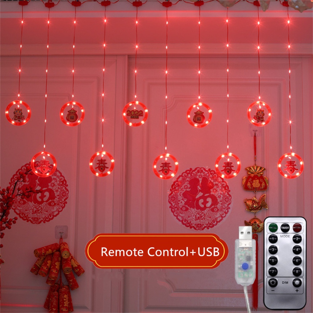 2022 Chinese New Year Lamp String Wishing Ring Fu Character Lantern Icicle Led Flashing Light Usb Remote Control Home Decor - Image 2