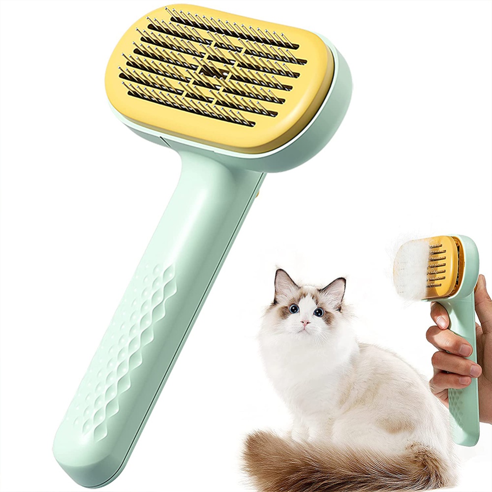 Pet Grooming Comb Cleaning Brush Hair Removal Cleaner Supplies For Puppy Kitten Dog green_round needle - Image 2