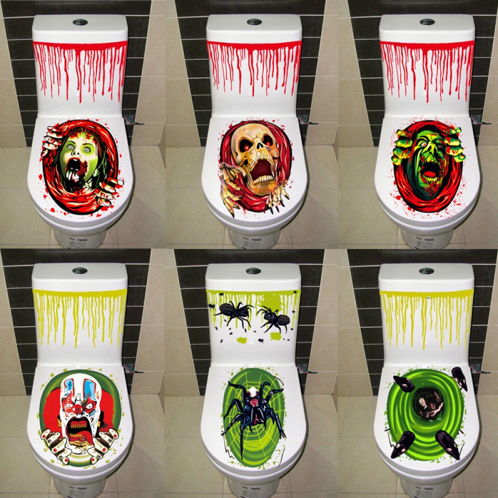 Gruesome Bathroom Toilet Seat Lid and Cistern Sticker Closestool Cover Party Decoration Clown - Image 2