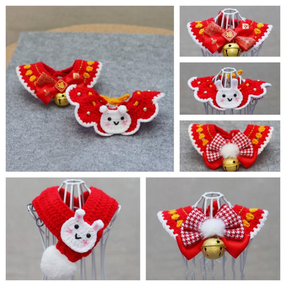 Pet Knitted Wool Collar Chinese New Year Spring Festival Decorative for Cats Dogs Gold Bead Bunny M - Image 3