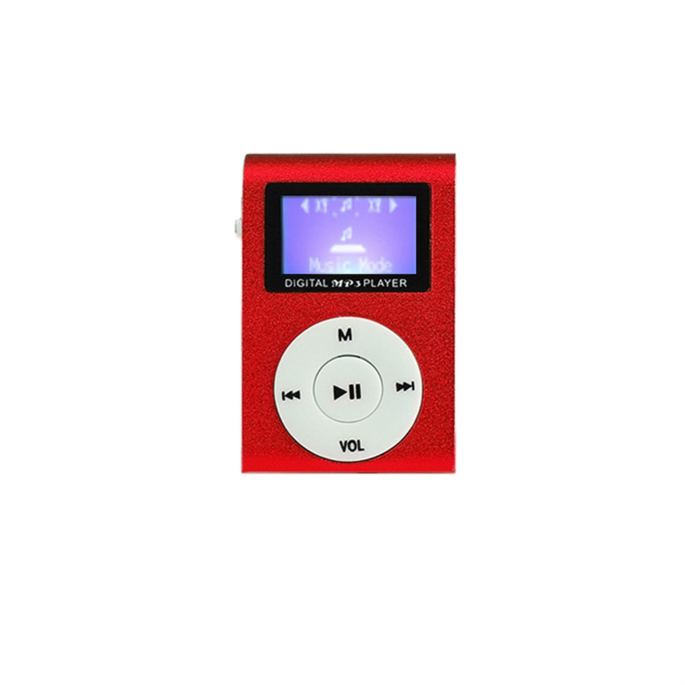 Mini Cube Clip-type Mp3 Player Display Rechargeable Portable Music Speaker with Earphone Usb Cable Red - Image 3