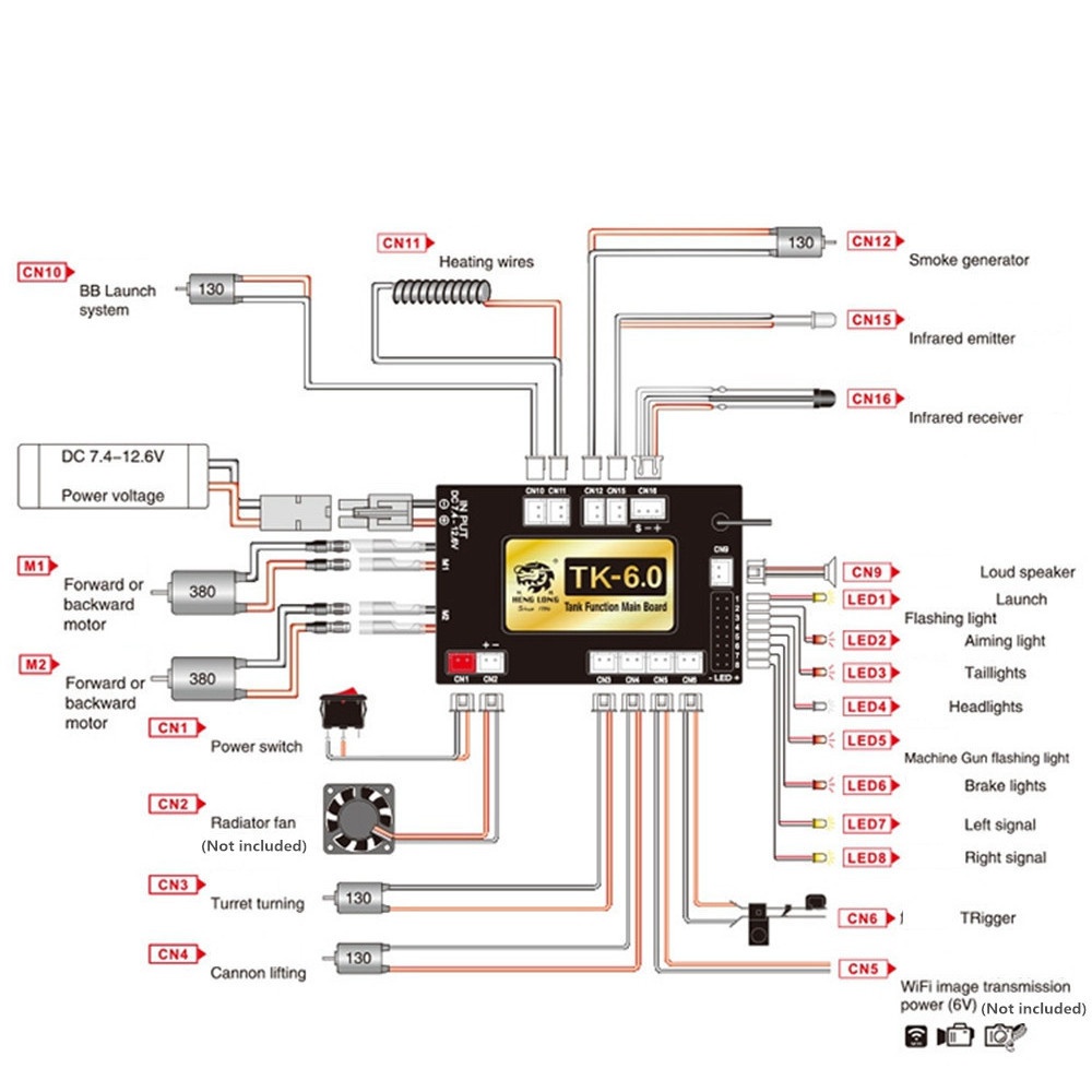 6.0 Function Mainboard + 2.4G Transmitter Remote Control System Set for Heng Long 1/16 RC Car Model black - Image 2