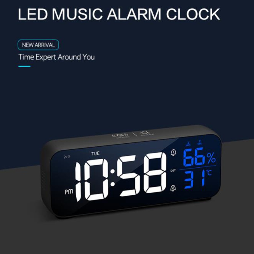 Led Digital Alarm Clock 12 24 Hour Adjustable Volume Brightness Mirror Clocks for Bedroom Home Office Green - Image 2