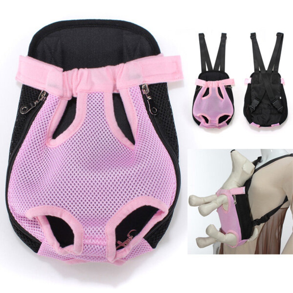 Delicate Breathable Mesh Fabric Dog Carrier Pet Chest Backpack - L Pink - Image 2