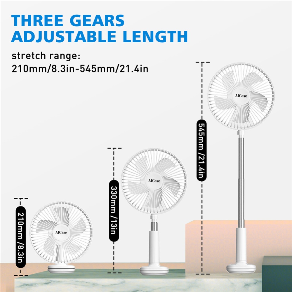 Portable Folding Mini Fan Usb Rechargeable 3 Speeds 60-degree Wide-angle Clip Stand Cooling F8 (6 inch 1800mAh) - Image 2