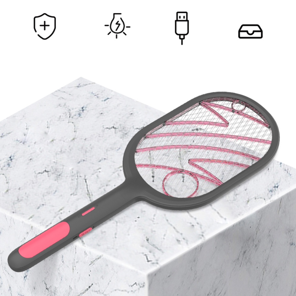 3000v Electric Swatter 1200mah Usb Rechargeable Dual Mode Design Household Intelligent Racket White - Image 3