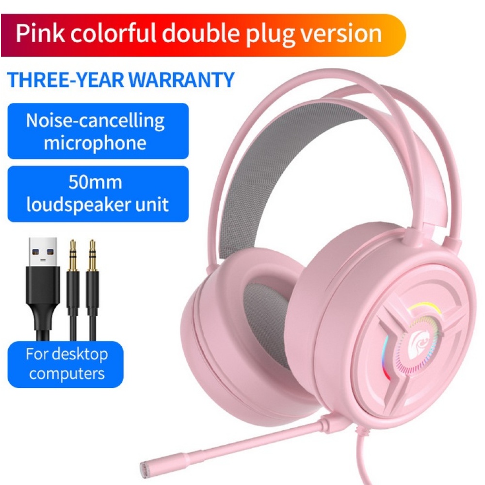 PSH-200 Wired Headset Stereo Sound Noise Reduction Cat Ear-shaped Hifi Colourful Light Pink 3.5MM version