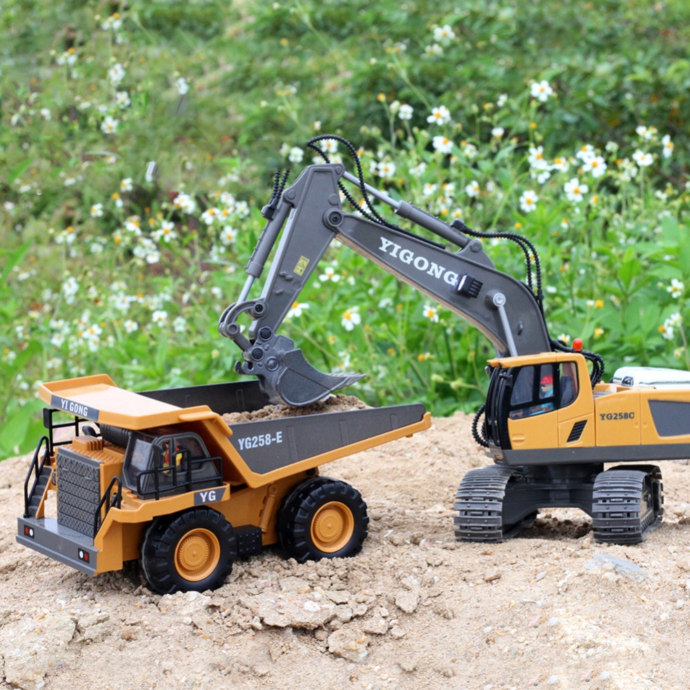 Remote Control Engineering Car Toy RC 11 Channel Excavator Green Grey - Image 2