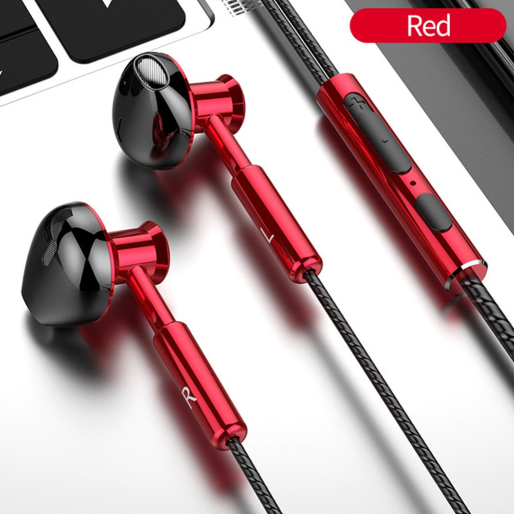 T2 Wired Headphones In-ear Sport Mobile 3.5mm Metal Headset Stereo Earphones With Mic red