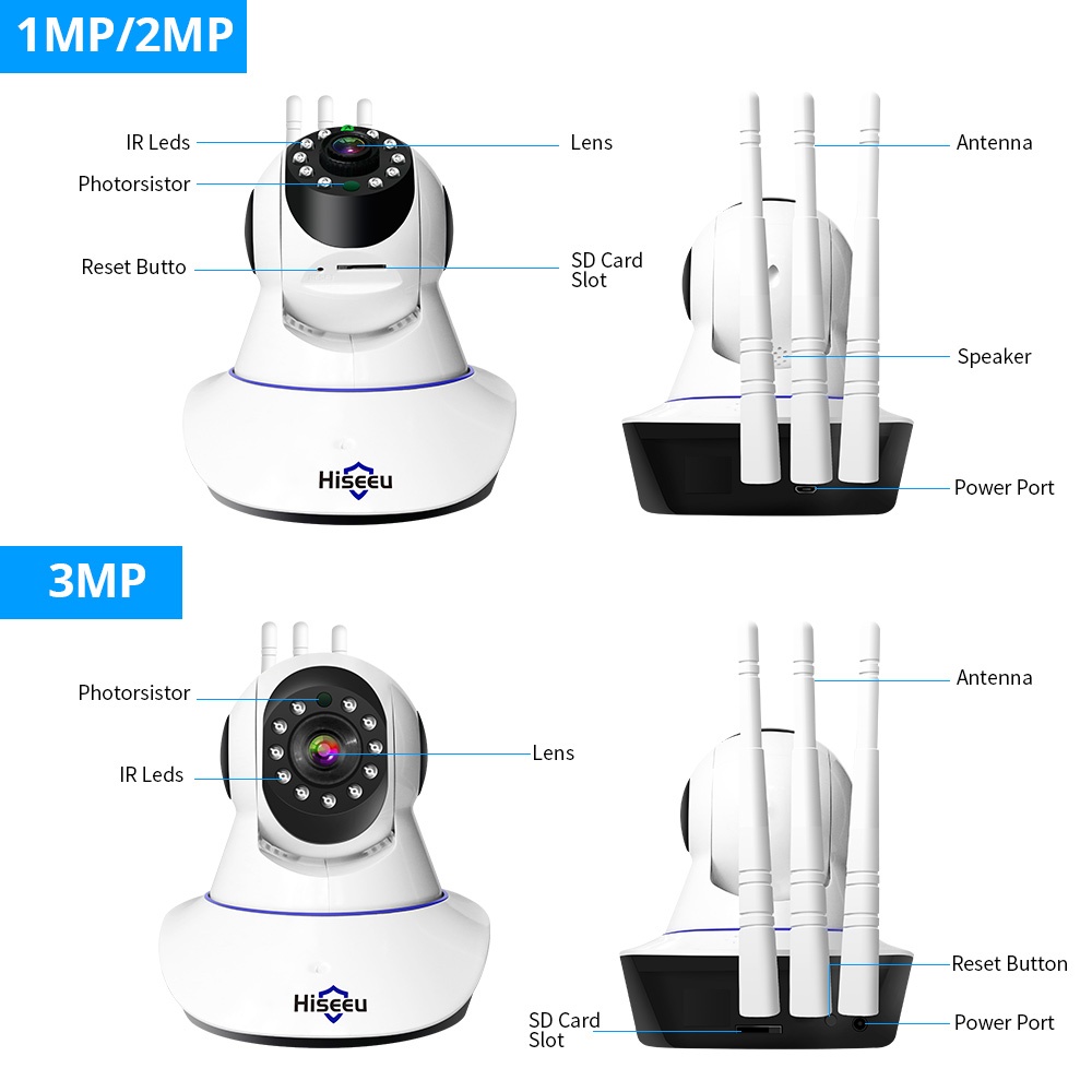 Home Security 1080P 3MP Wifi IP Camera Audio Record Memory Card P2P HD CCTV Surveillance Wireless U.S. regulations - Image 3