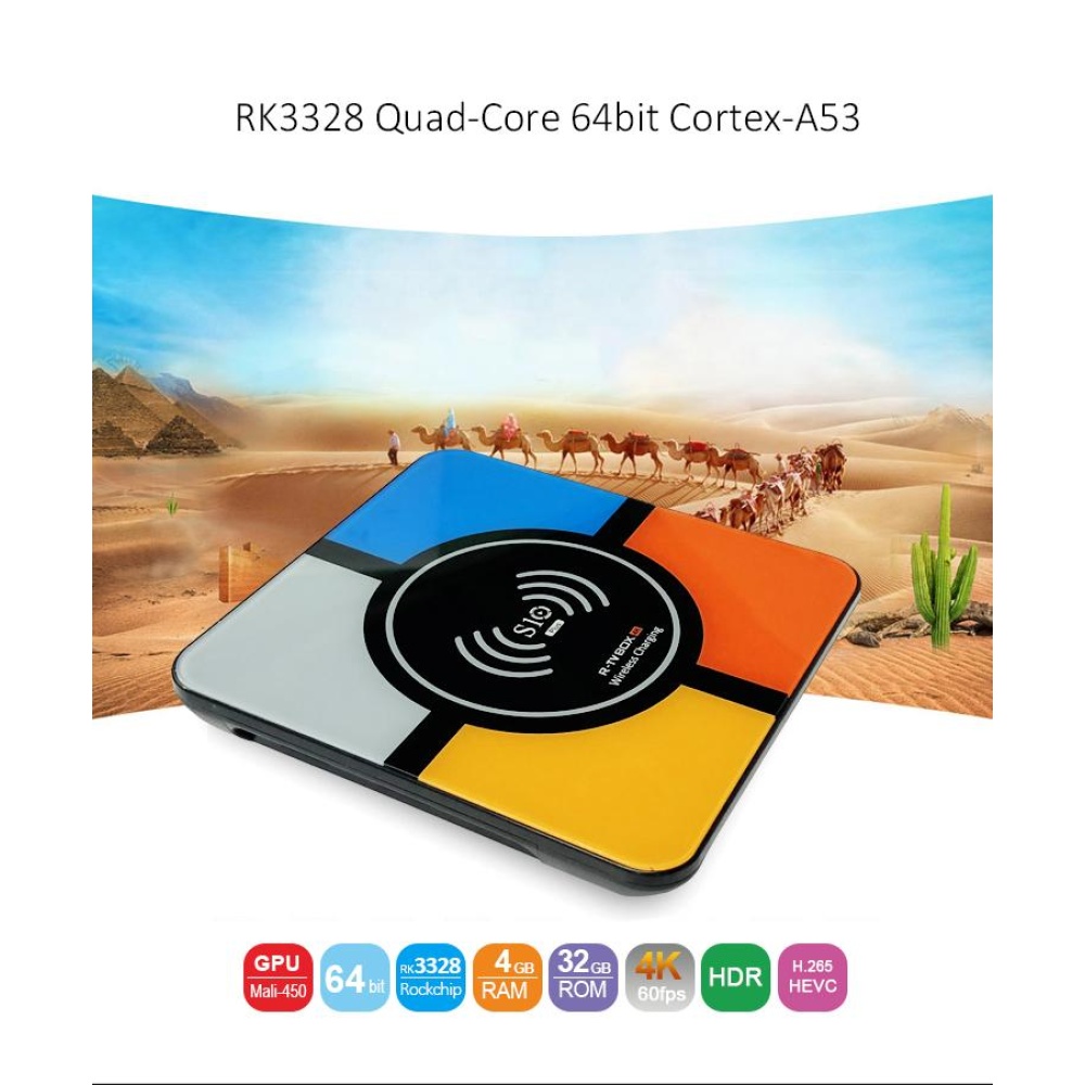 S10 Plus Smart TV Box Android 8.1 Wireless Fast Charging RK3328 Quad Core WIFI 3D 4K HDR 10 H.265 USB3.0 Set Top black_4+64G