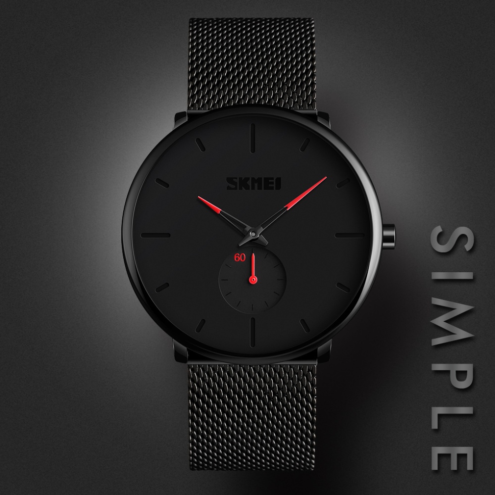 SKMEI Men Quartz Wrist Watch Waterproof Fashion Business With Classic Luxury Stainless Steel Band red - Image 4