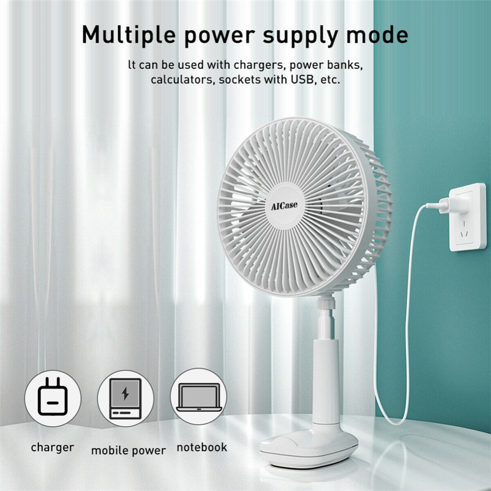 Portable Folding Mini Fan Usb Rechargeable 3 Speeds 60-degree Wide-angle Clip Stand Cooling F8 (6 inch 1800mAh) - Image 3