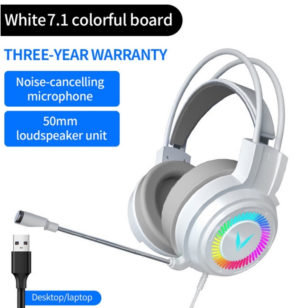 Gaming Headset Surround Sound Stereo Wired Usb Microphone Colorful Lighting White 7.1USB version