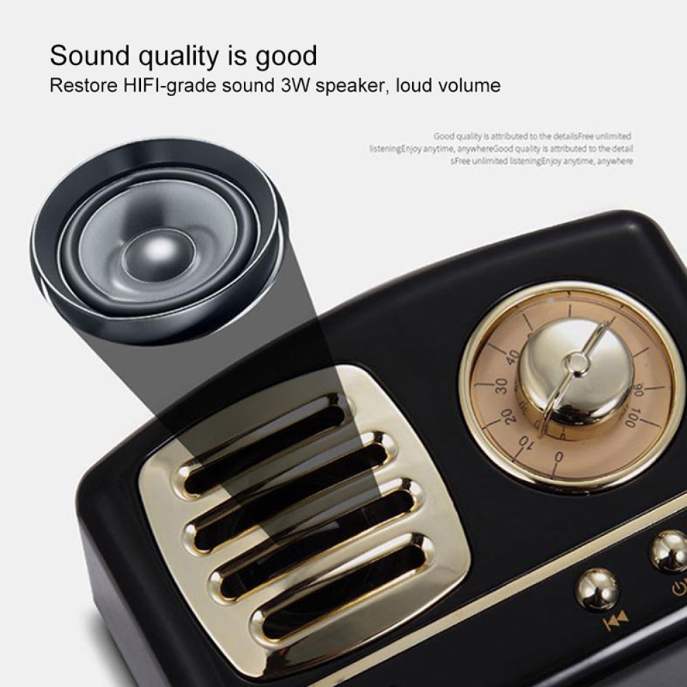 Rétro Hifi Stereo Bluetooth V4.1 Haut-parleur Portable sans fil Vintage intégré Mic Support Carte mémoire noir - Image 3