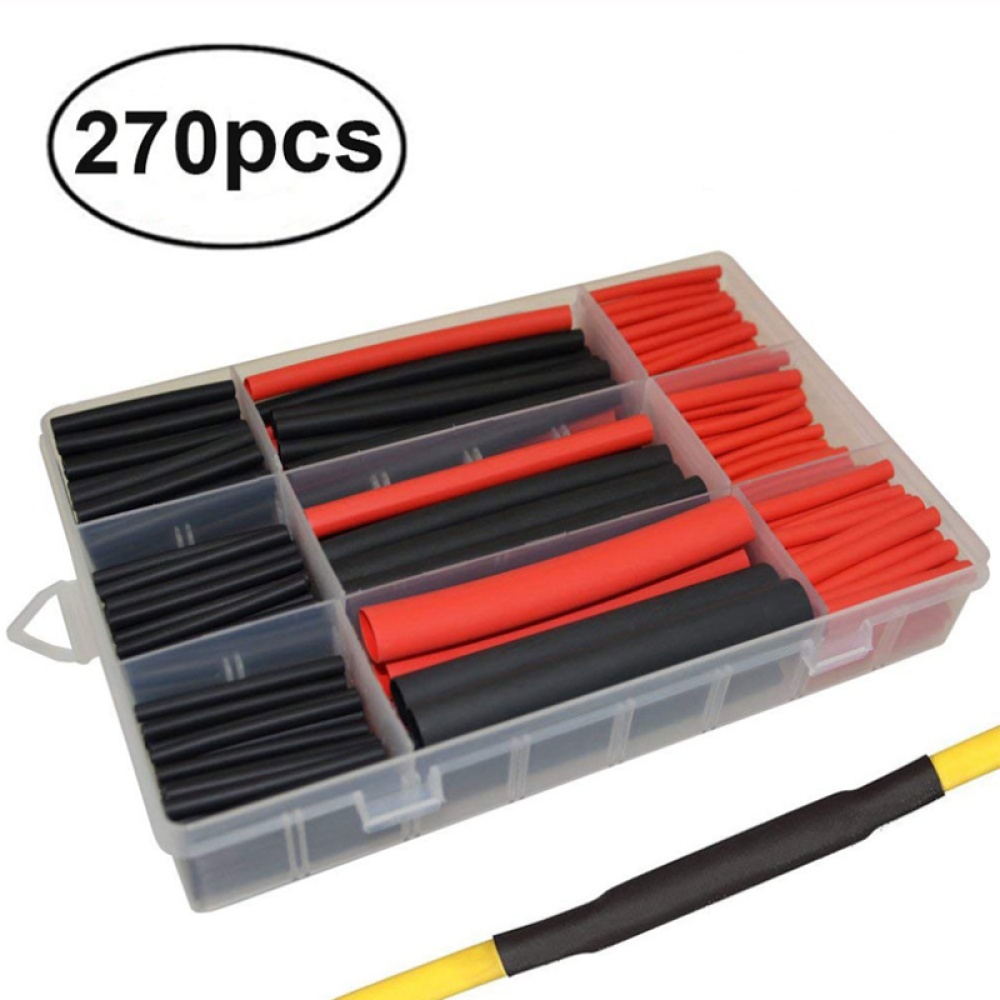 270 Pcs/set Pe 3:1 Heat Shrinkable Tube Kit 6 Sizes 2 Colors Multi-purpose Diy Double Wall Hose Black red - Image 2