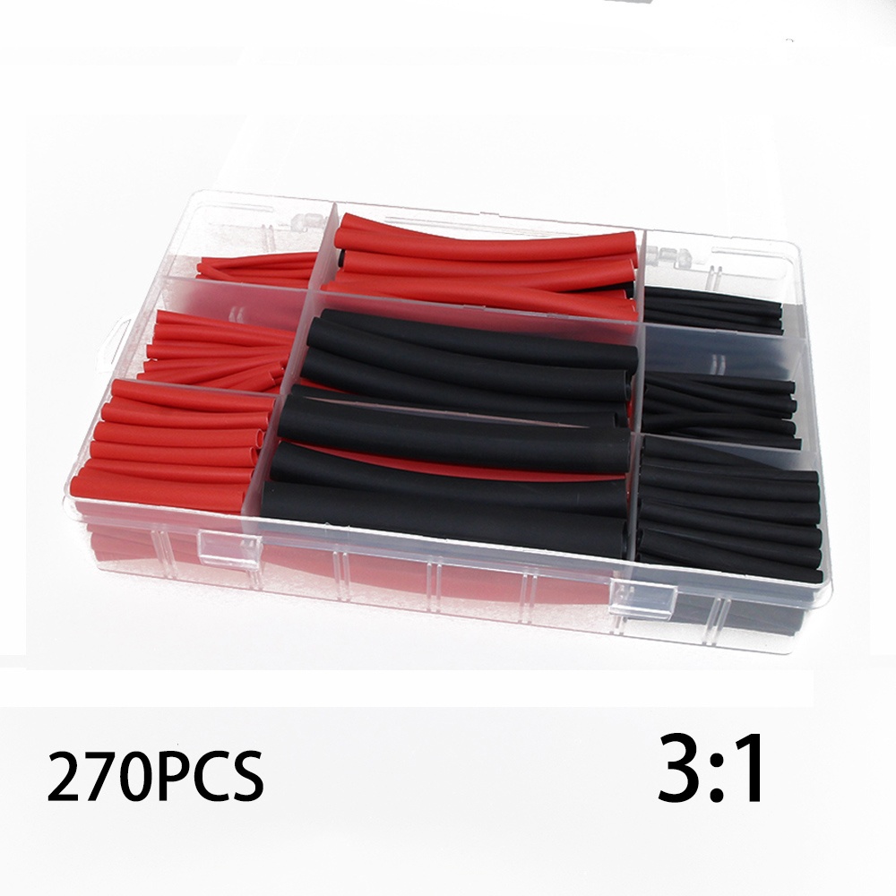 270 Pcs/set Pe 3:1 Heat Shrinkable Tube Kit 6 Sizes 2 Colors Multi-purpose Diy Double Wall Hose Black red - Image 3