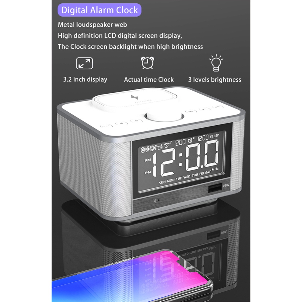 M7 Multifunctional Bluetooth-compatible Speaker Led Screen Home Hotel Hi-fi Stereo Desktop Wireless Charging Digital Alarm Clock black_EU pl - Image 4