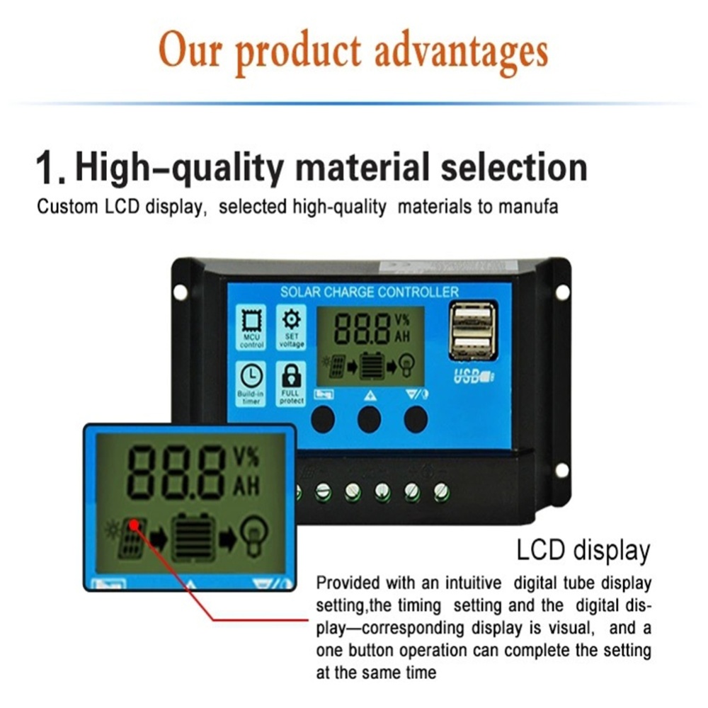 Solar Controller With Pwm Lcd Display Dual Usb Output Charge Management Equipment 10A - Image 2