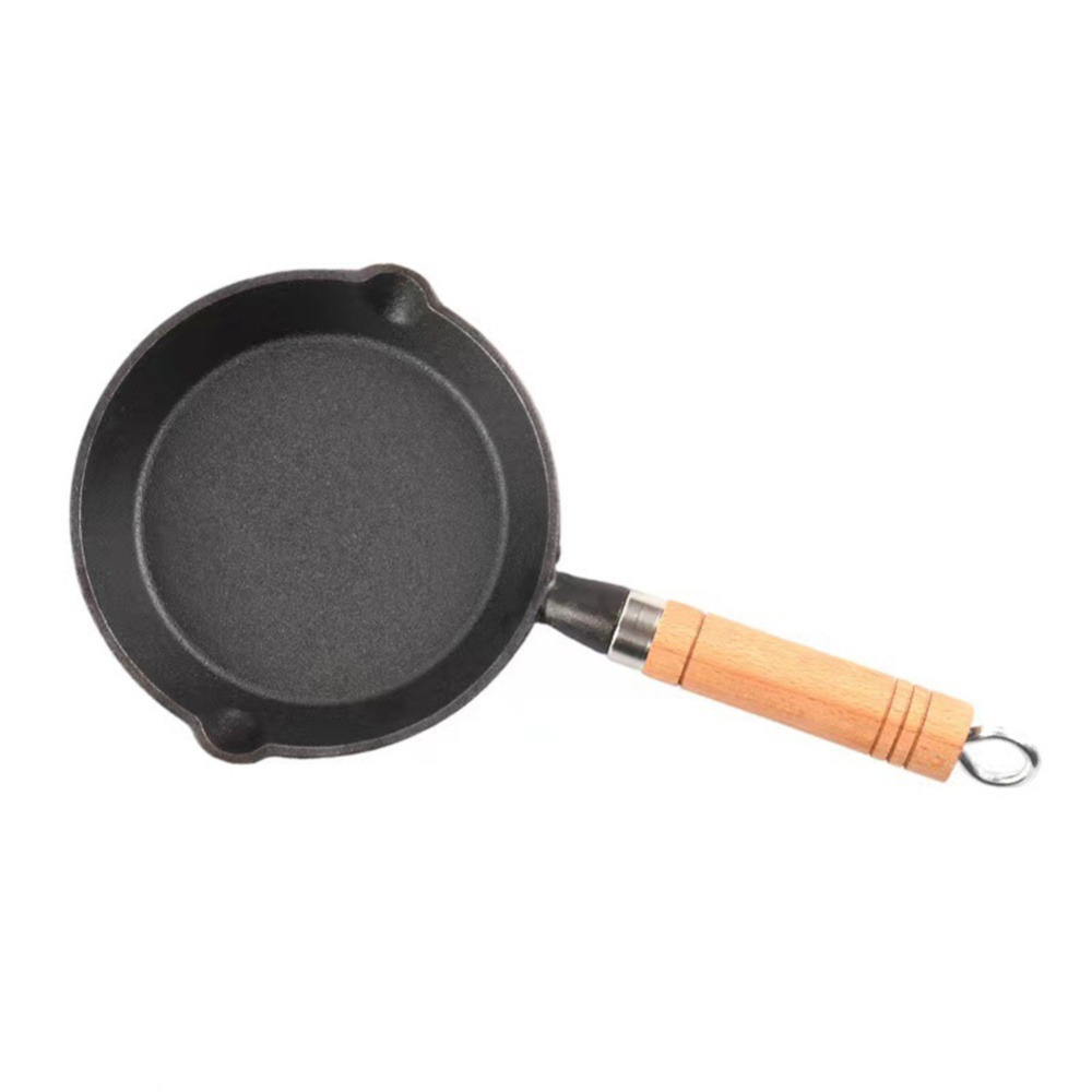 Mini Cast Iron Pan Frying Thickened Kitchen Egg with Wooden Handle 13cm - Image 2