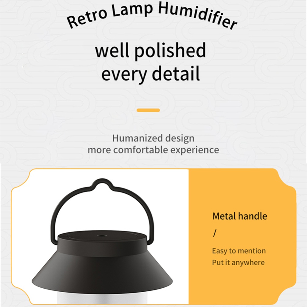 400ml Retro Lamp Humidifier Usb Rechargeable Portable Camping Large Capacity Air Black - Image 3