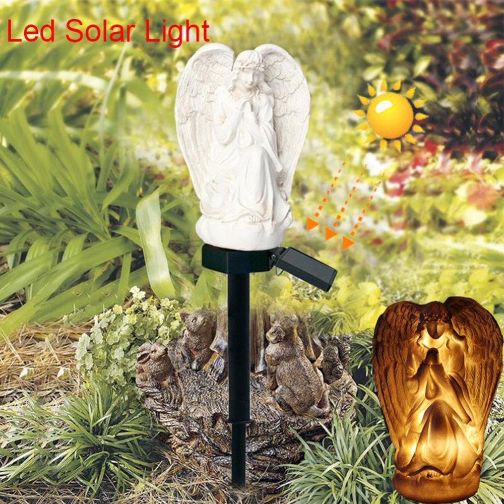 Solar Floor Lamp Resin Angel Shaped Landscape Light Waterproof Outdoor Led Garden Lawn Decoration White - Image 2