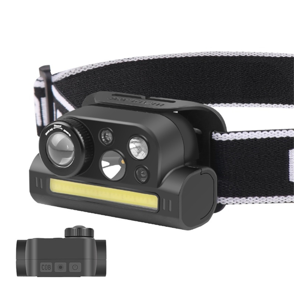 Headlight Outdoor Type-c Rechargeable Multifunctional Induction Headlamp Flashlight Led Light Lamp Black - Image 2