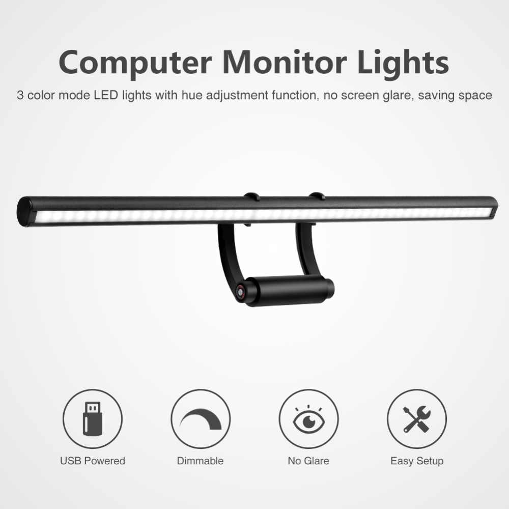 DC5V Dimmable Smart Desk Lamp Eye Protection PC Computer Laptop Screen Bar Hanging Light black - Image 3