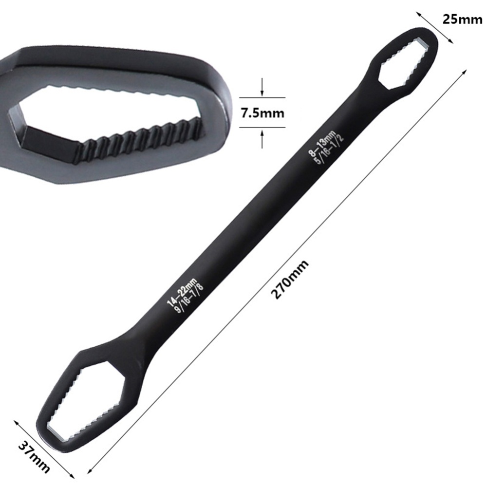 8-22MM Ratchet Wrench Double-head Multifunctional Self-tightening Universal Repair Tool Black - Image 2