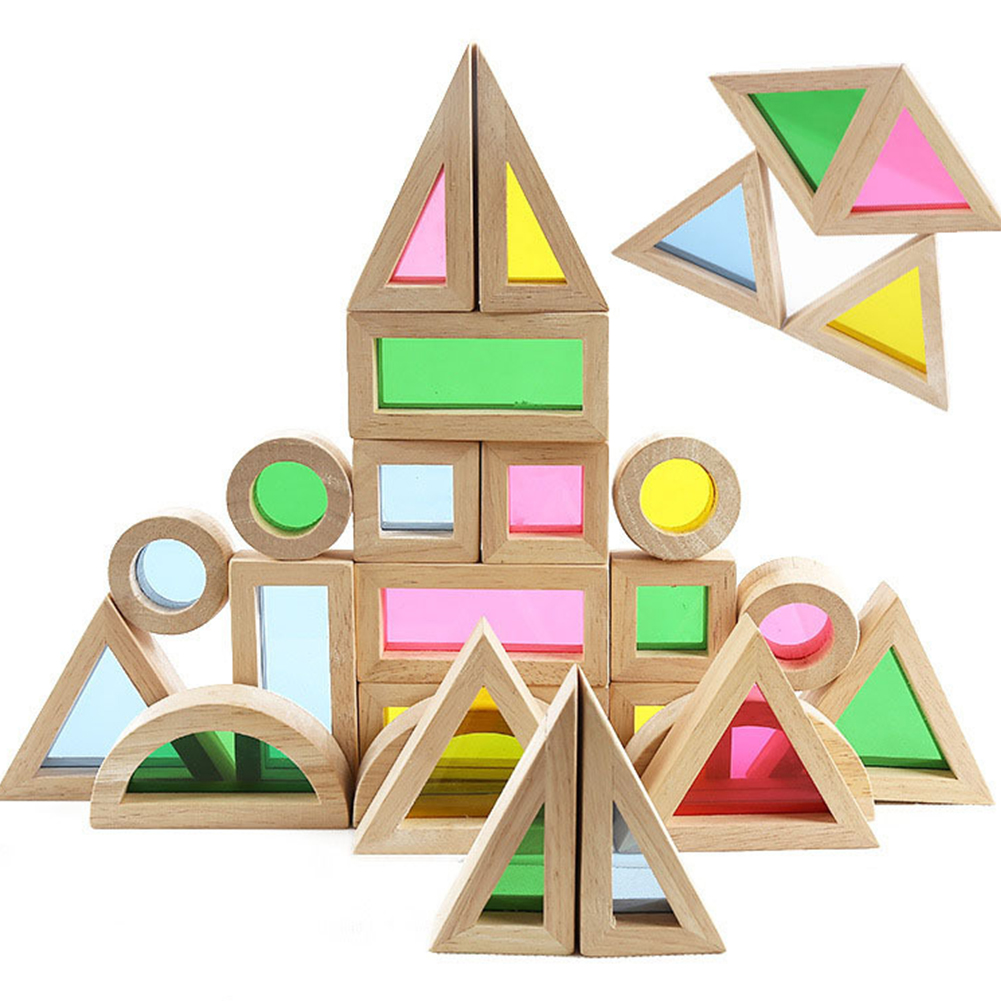 Kids Creative Acrylic Rainbow Building Blocks DIY Puzzle Wooden Stacking Tower Toys - Image 2