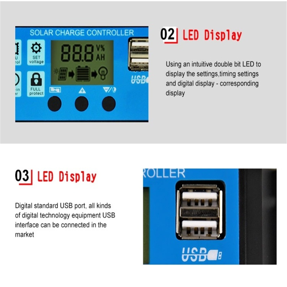 Solar Controller With Pwm Lcd Display Dual Usb Output Charge Management Equipment 20A - Image 3