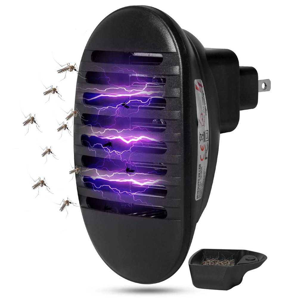 AC 110V~240V 1W LED Socket Shape Electric Shock Mosquito Killer Lamp black_US regulations
