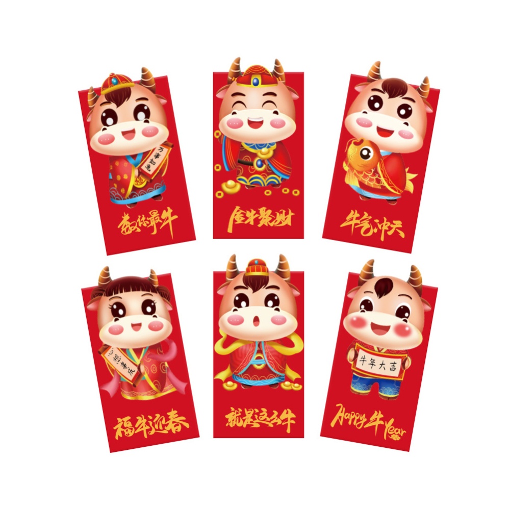 6PCS Chinese Red Envelope Hongbao Year of the Ox New Spring Festival Birthday Marry Gift H81 - Image 2