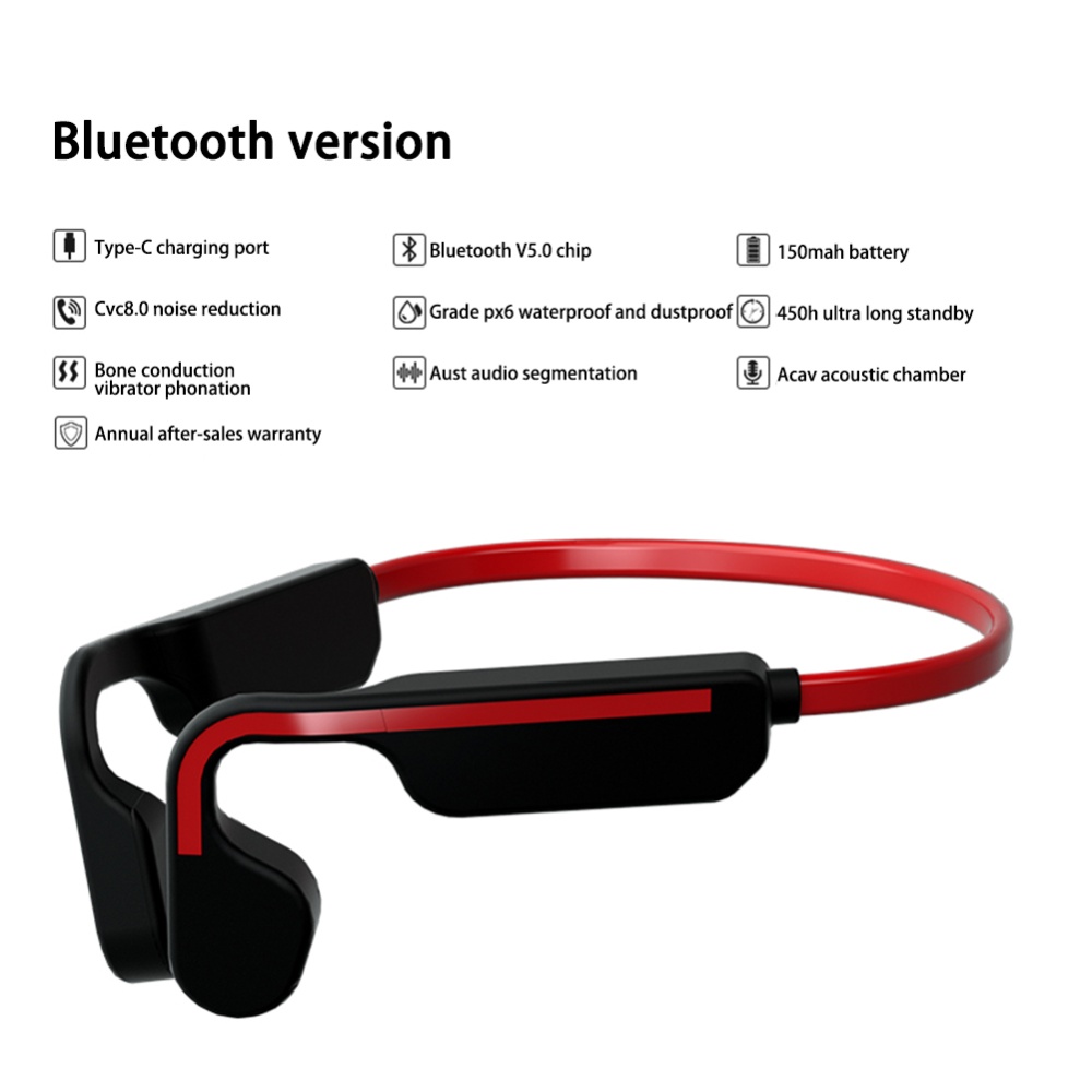 G11 True Bone Conduction Bluetooth-compatible Headset Wireless Sports Earphone Waterproof Ear-mounted Headphones With Microphone Reddish bla