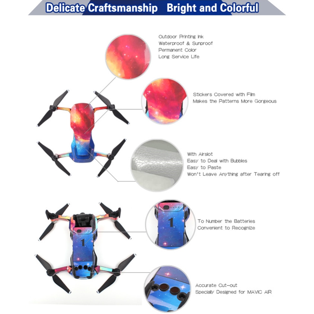 Sunnylife Waterproof Anti-scratch PVC Carbon Grain Graphic Stickers Cool Colorful Theme Skin Decals for DJI MAVIC AIR - Image 2