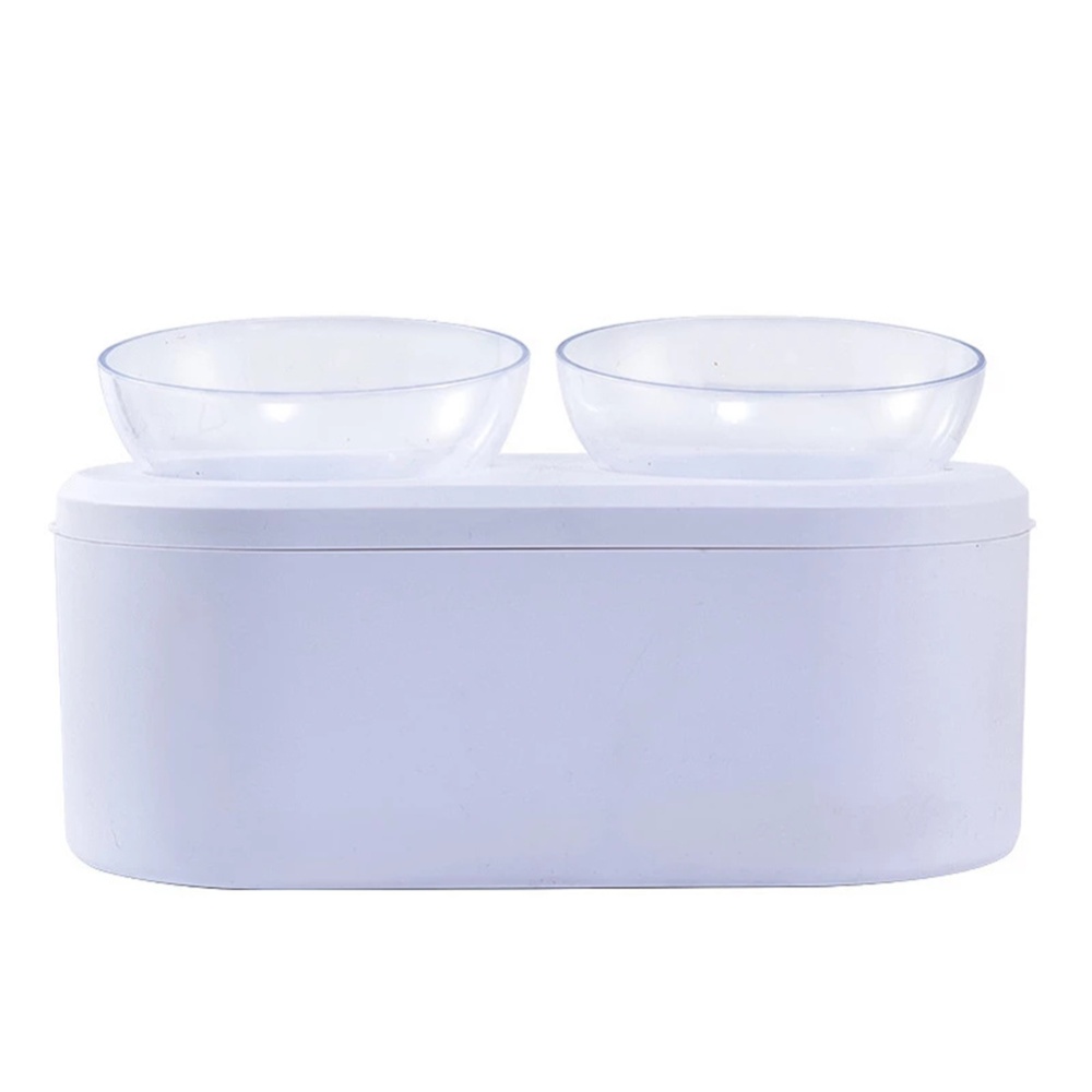 Resin Simple Transparent Pet Bowl Grain Storage Type Oblique Neck Protector Not Wet Mouth Easy Clean Cat Dog Double Food White - Image 3