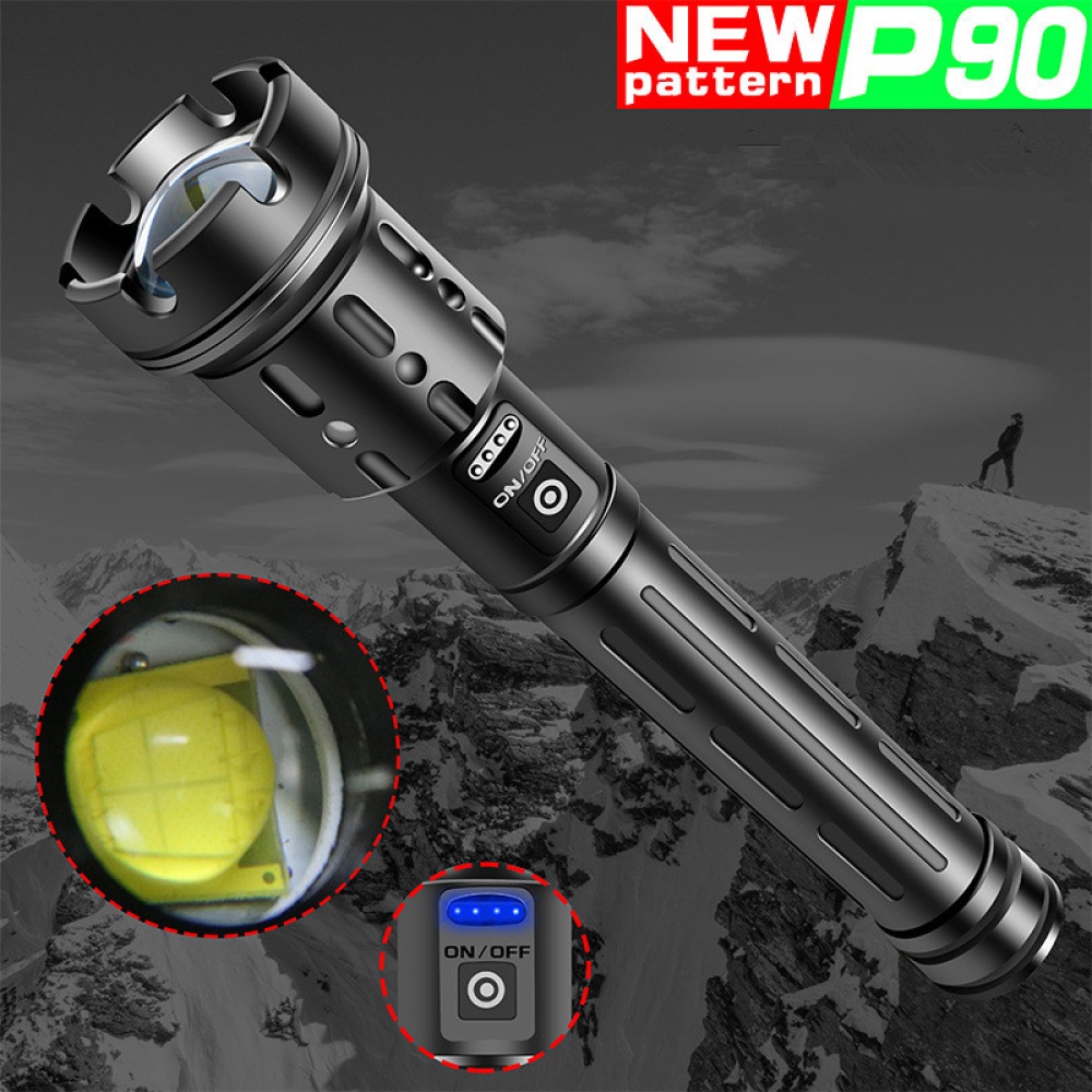 XHP90 Powerful Led Flashlight Usb Rechargeable Zoom Torch with Power Display Single flashlight + USB cable - Image 3