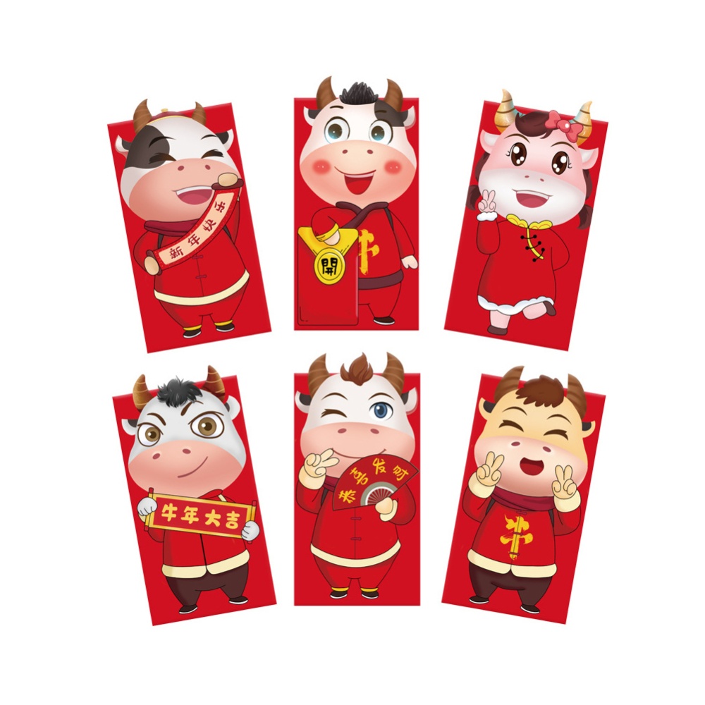 6PCS Chinese Red Envelope Hongbao Year of the Ox New Spring Festival Birthday Marry Gift H81 - Image 3