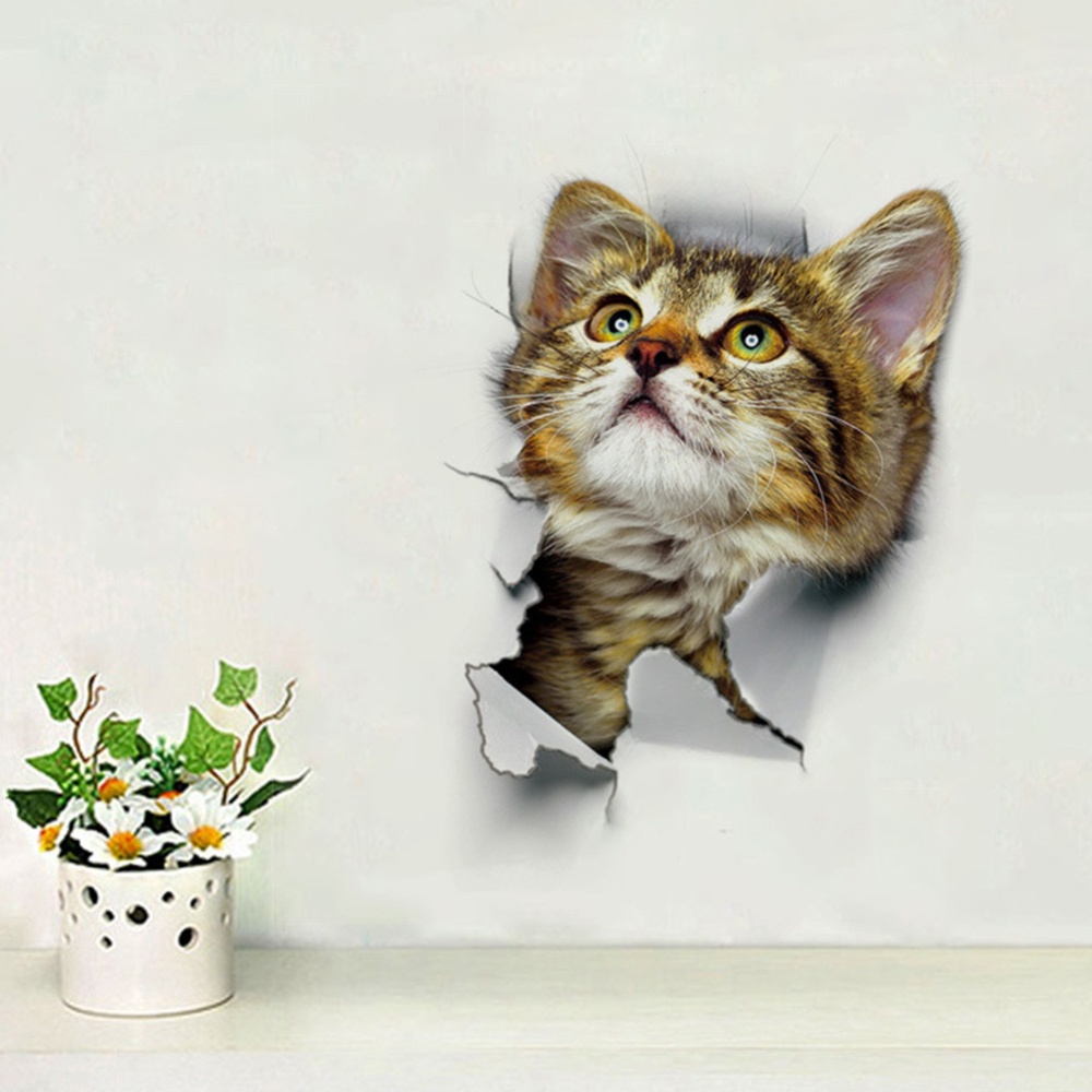 Hole View 3D Cat Wall Sticker Bathroom Toilet Living Room Home Decor Animal Vinyl Decals Poster XH2001