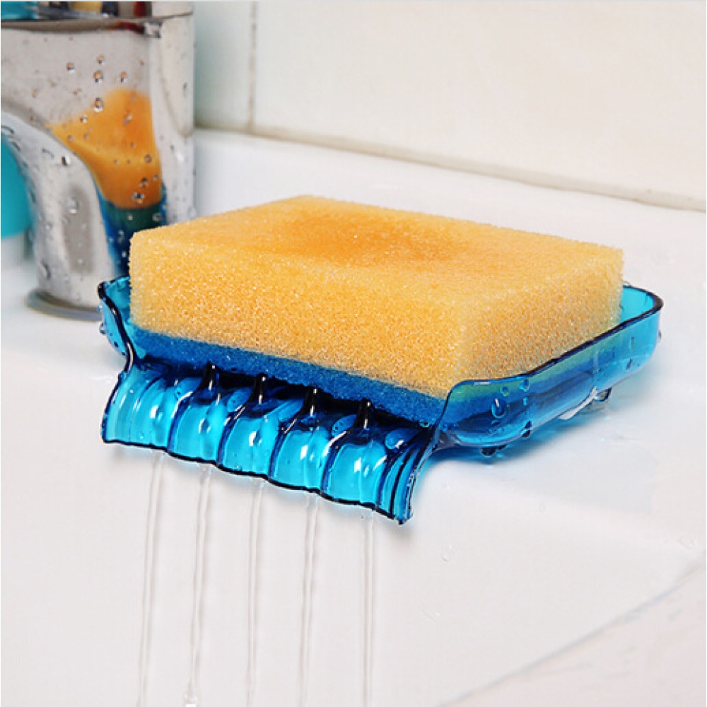 Soap Storage Box Dish Case Makeup Organizer Water Drain Sponge Holder For Kitchen Bathroom Blue