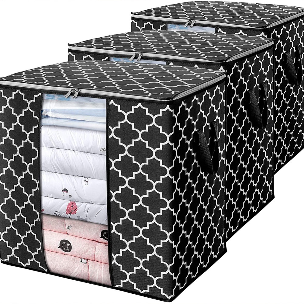 Foldable Storage Container Quilt Bag Closet Box Dustproof Organizer Black_52*37*52cm