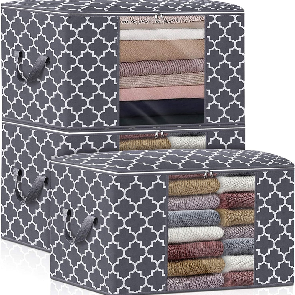 Foldable Storage Container Quilt Bag Closet Box Dustproof Organizer Gray_63*45*36cm