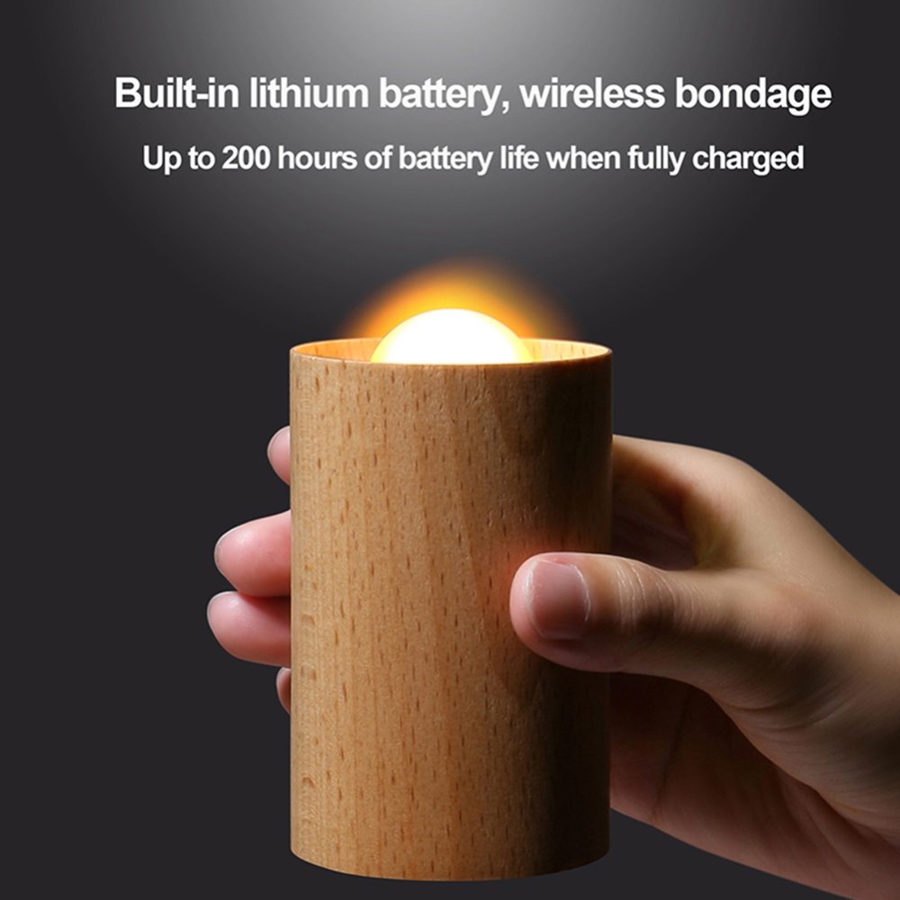 Wooden Candle Light Usb Rechargeable Air Blowing Lamp Led Night for Home Bedroom Decoration short style - Image 2