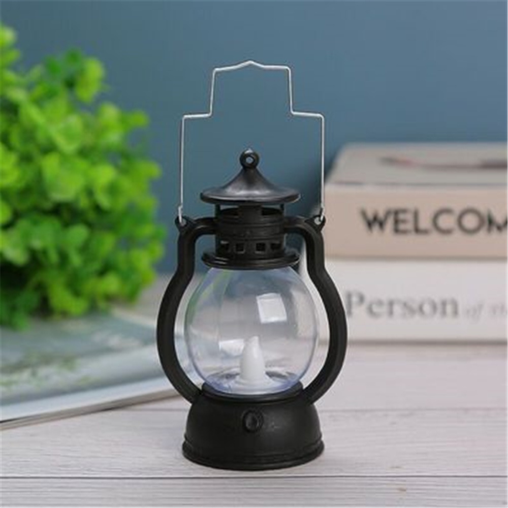 Retro Kerosene Lamp Colorful Button Battery Switch Small Oil Light Lantern Art Pendant Christmas Halloween Crafts Decorations Black